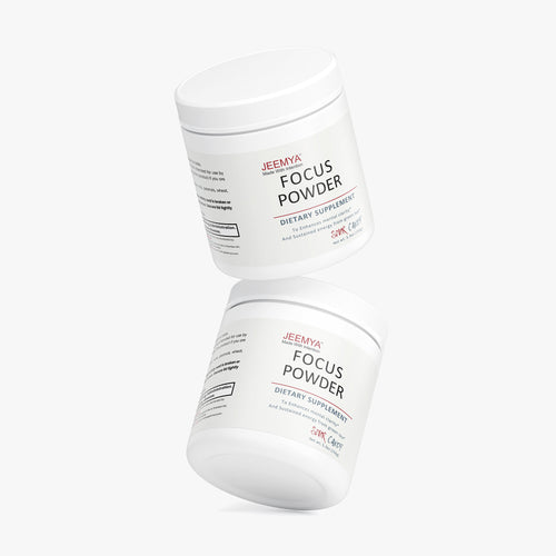 Two Jeemya Focus Powder Sour Candy containers stacked at different angles on a clean white background, showcasing the product packaging.