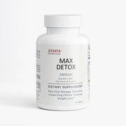 Jeemya Max Detox dietary supplement bottle displayed on a clean white background, showcasing the premium capsule packaging formulated to support the body's natural detoxification process, healthy metabolism, appetite management, and weight loss support.