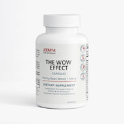 Jeemya The Wow Effect dietary supplement bottle featuring Horny Goat Weed and Maca, displayed on a clean white background to showcase the premium capsule packaging designed to support natural vitality, stamina, energy, and performance.