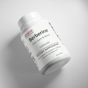 Angled JEEMYA Berberine supplement bottle on a clean background highlighting a berberine dietary supplement for healthy metabolism and wellness support.