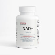 White JEEMYA NAD+ supplement bottle with Japanese Knotweed extract, featuring NAD+ capsules formulated to support cellular energy, healthy aging, and cognitive wellness.