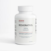 Jeemya Resveratrol 600 mg capsules bottle displayed on a clean white background, formulated to support heart health, antioxidant protection, and healthy weight management.