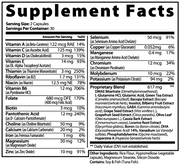 Supplement Facts panel for JEEMYA Activate Formula showing vitamins, minerals, and brain-support ingredients formulated for focus, memory, and cognitive health support.