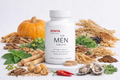 JEEMYA For Men testosterone support tablets displayed with natural herbs, roots, oysters, and botanical ingredients formulated to support male vitality, energy, endurance, and performance.