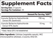 Supplement Facts label for JEEMYA Berberine capsules showing berberine hydrochloride and black pepper extract ingredients with serving size information.